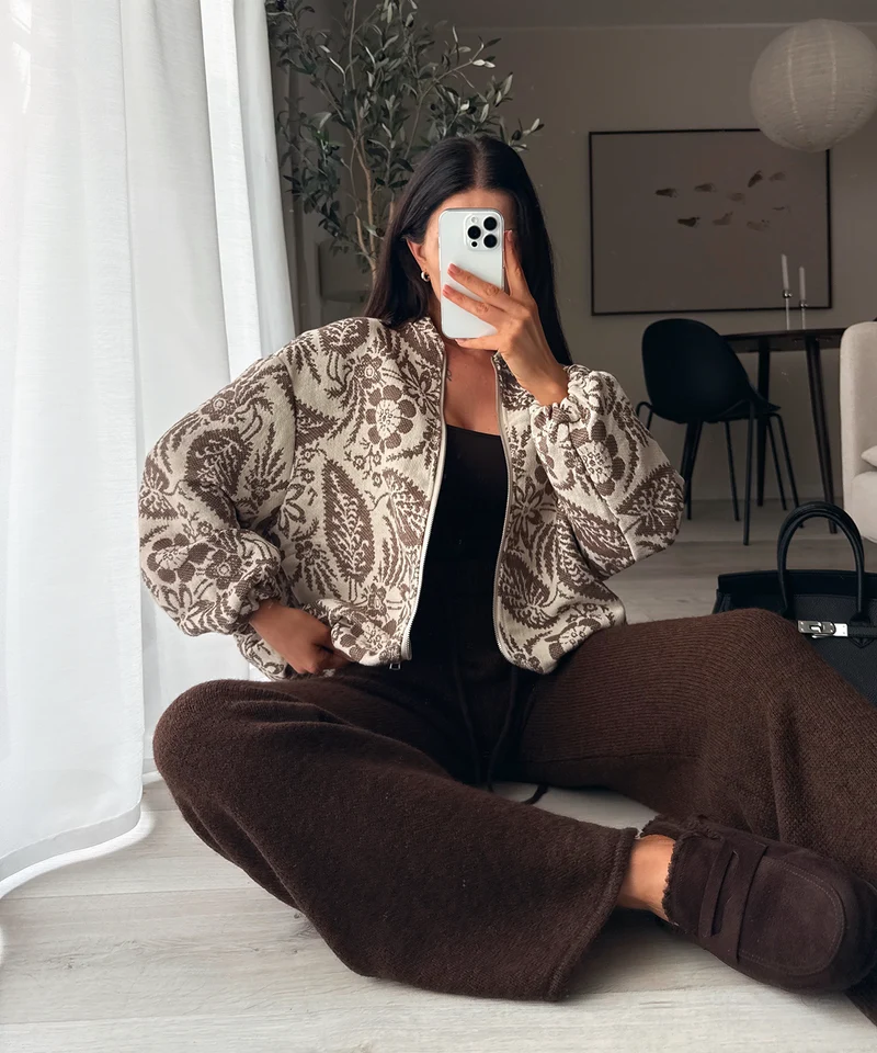 Jacke Flower Braun