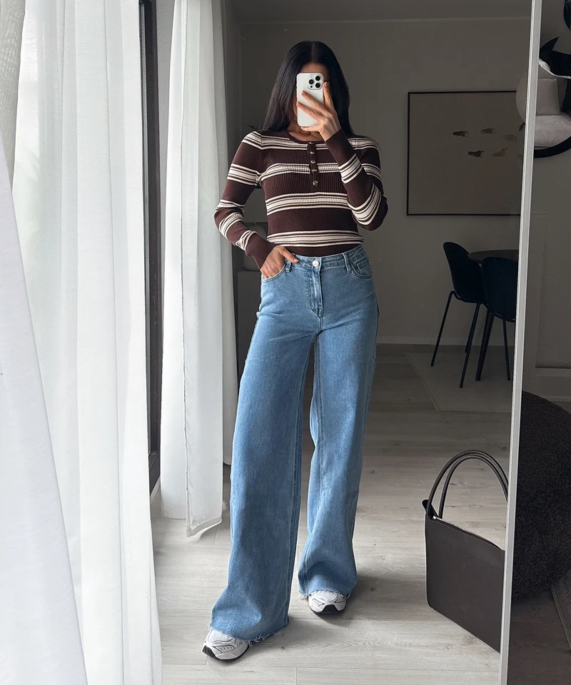 Stretch Mid Waist Wide Leg Jeans Zerra Blau